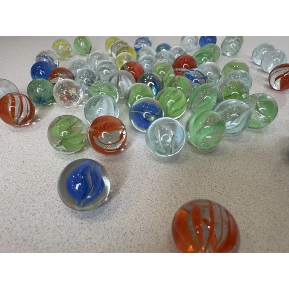 Vintage Style Glass Marbles Bulk Lot Cats Eye Swirl Mixed Colors 60+ Pieces - Picture 3 of 5